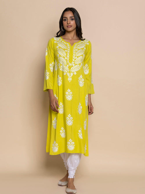 Buy nioni Woman's Straight Fashionable Round Neck kurta with folded  sleeves/Plain Kurti (Lemon Yellow_L) Online at Best Prices in India -  JioMart.